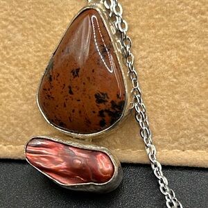 Mahogany obsidian and shell necklace